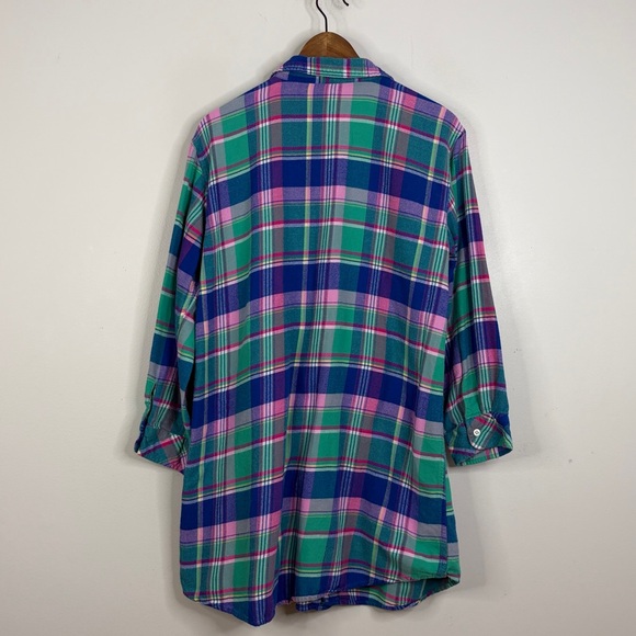Lauren Ralph Lauren Nightgown Womens Large Blue Pink Plaid Flannel Short PJs - Picture 2 of 10